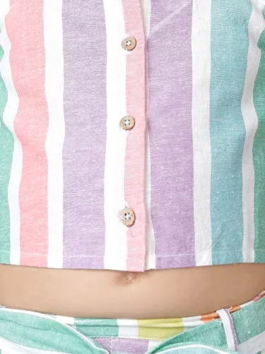 Naughty Ninos Girls Pink & Yellow Striped Top with Palazzos Set(MM00541DRS_Multi_6-7 Years)